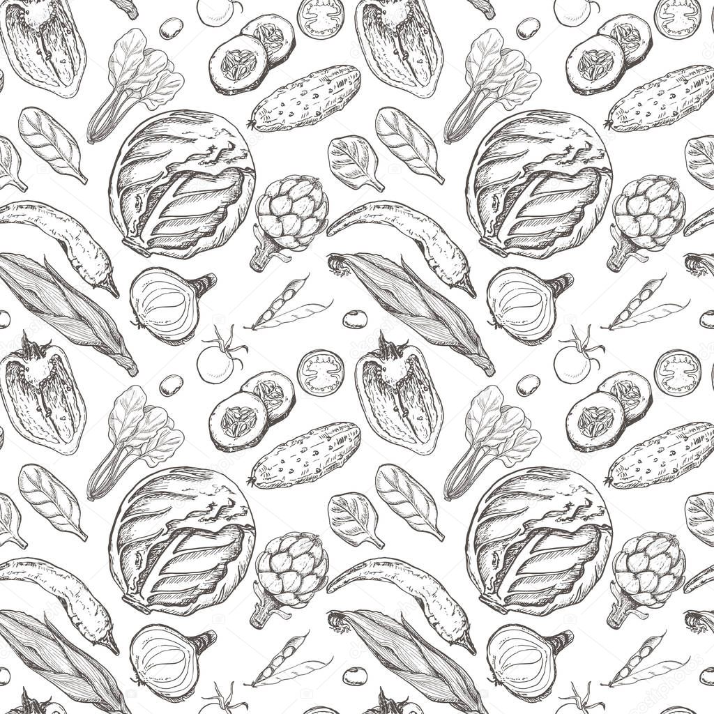 Vector seamless pattern with vegetables. Vector illustration for your design