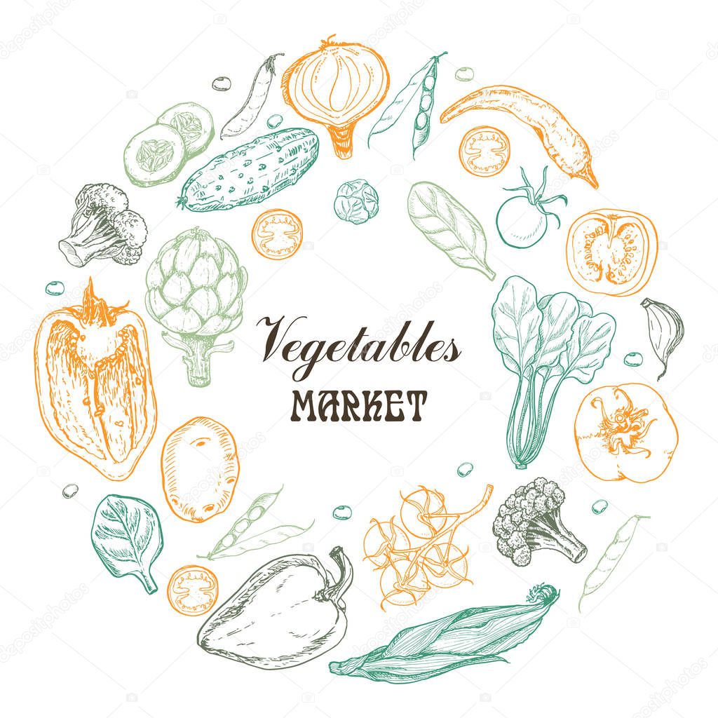 Vector ring of vegetables. New design for the vegetable market