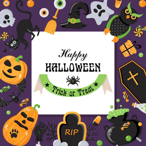 Achtergrond Van Vector Voor Halloween Feest Met Verschillende Objecten Vectorillustratie — Stockvector