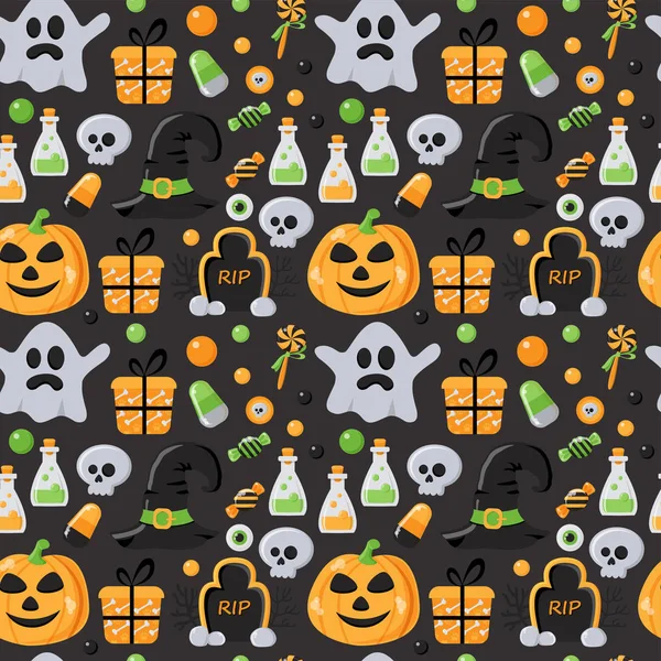 Naadloze Patroon Met Halloween Elementen Vectorillustratie Voor Ontwerp — Stockvector