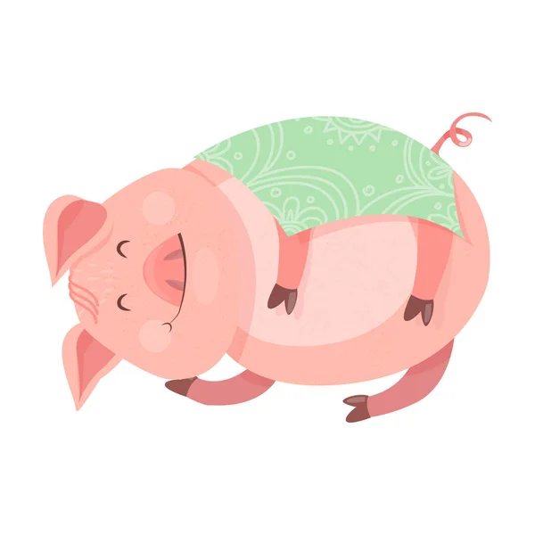 Drôle Symbole Nouvel Piggy 2019 Cochon Dort Est Couvert Une — Image vectorielle