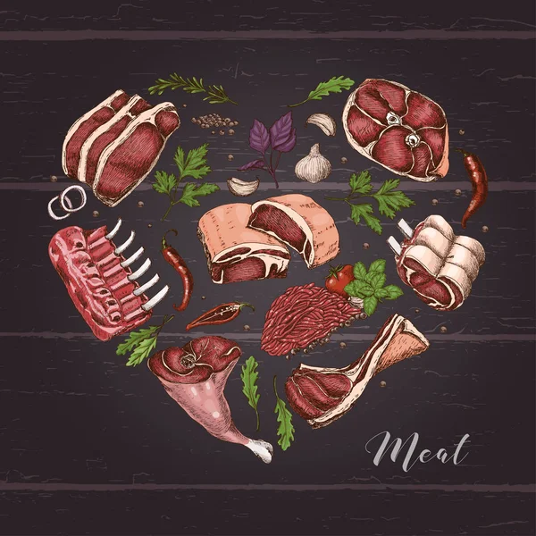 Isoliertes Fleischherz Mit Verschiedenfarbigem Fleisch Skizzenstil Vektor Illustration Für Ihr — Stockvektor