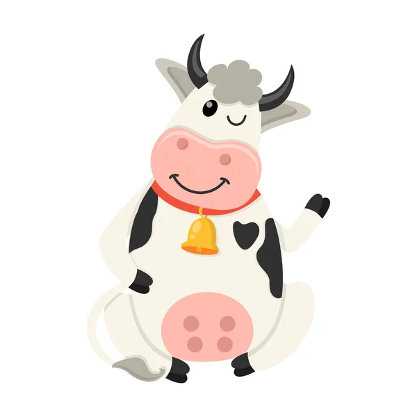 かわいい牛は 座っているし 手を振り なポーズでかわいい牛のキャラクターのセットです あなたのデザインのベクトル図 — ストックベクタ