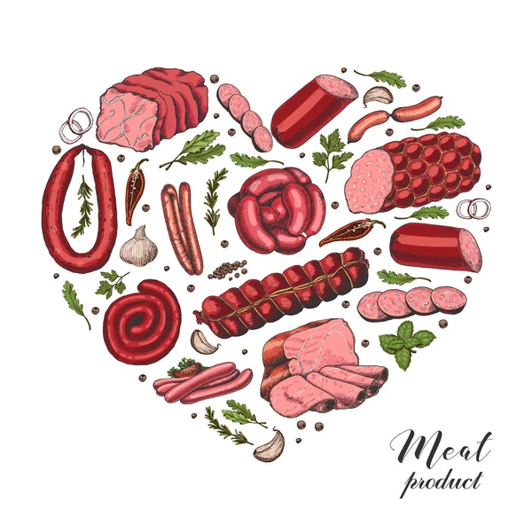 Isolated Meat Circle Different Color Meats Sketch Style Vector ...