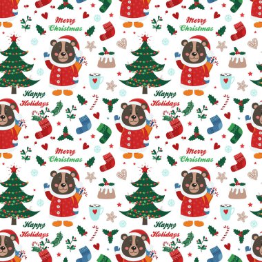 Ayı ve Noel öğeleri ile Seamless modeli