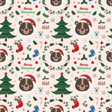 Ayı ve Noel öğeleri ile Seamless modeli