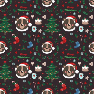 Ayı ve Noel öğeleri ile Seamless modeli