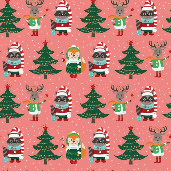 Wzór z leśnych zwierząt i przedmiotów Christmas — Wektor stockowy