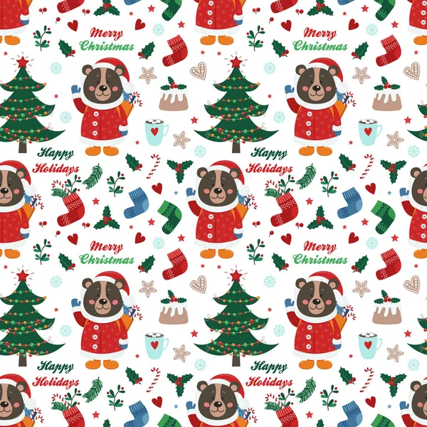 Ayı ve Noel öğeleri ile Seamless modeli