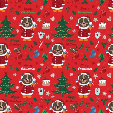 Ayı ve Noel öğeleri ile Seamless modeli. Vektör çizim tasarımınız için