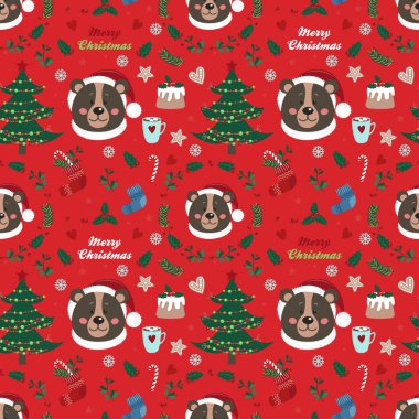 Ayı ve Noel öğeleri ile Seamless modeli. Vektör çizim tasarımınız için