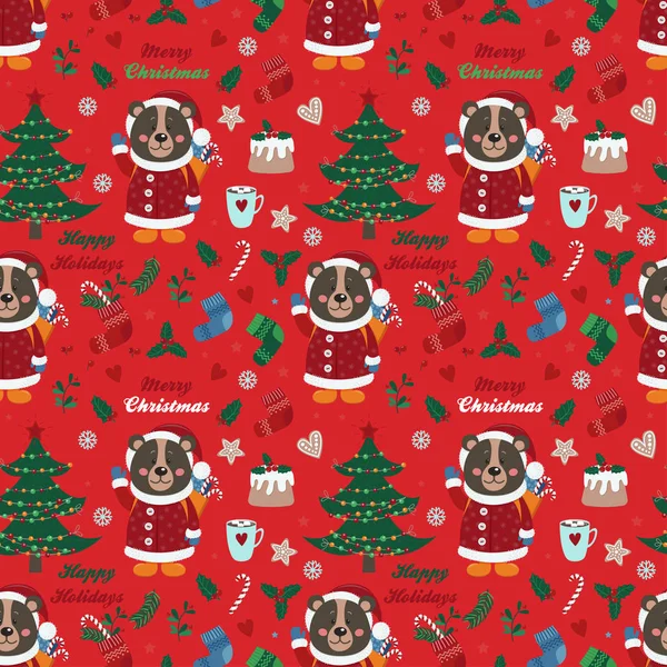 Ayı ve Noel öğeleri ile Seamless modeli. Vektör çizim tasarımınız için