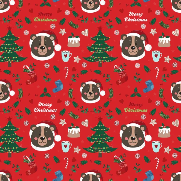 Ayı ve Noel öğeleri ile Seamless modeli. Vektör çizim tasarımınız için