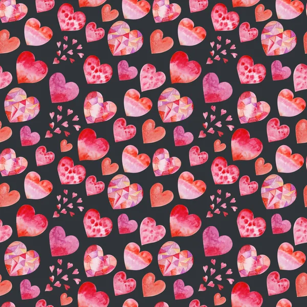 Padrão Sem Costura Aquarela Valentim Com Corações Rosa — Fotografia de Stock