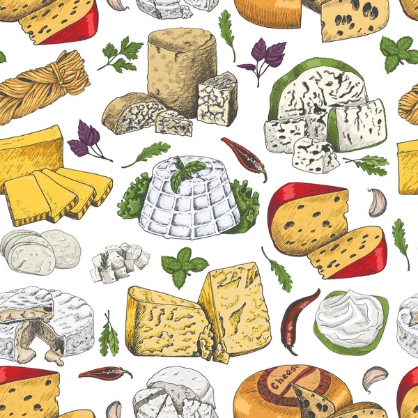 Dikişsiz Desen Renkli Peynir Ile Vektör Çizim Tasarımınız Için — Stok Vektör