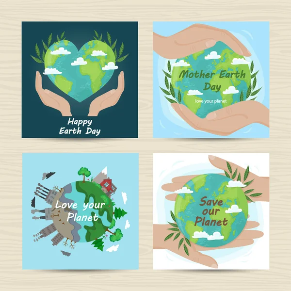 Sada Karet Pro Mother Earth Day Vektorové Ilustrace Pro Návrh — Stockový vektor