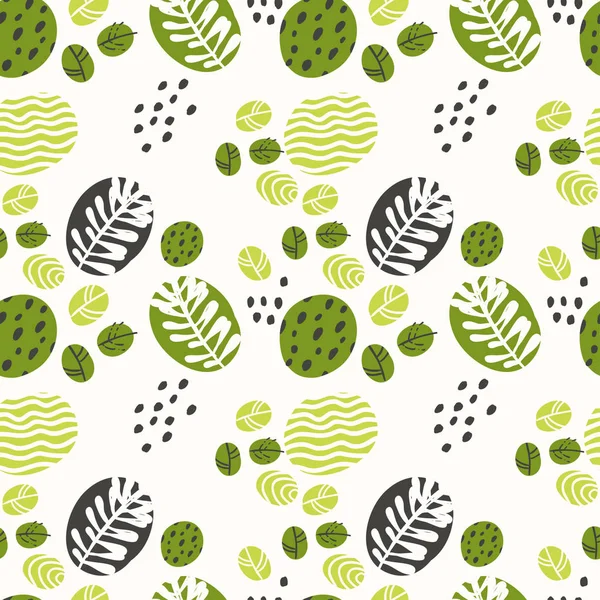 Seamless pattern with green abstract leaves and herbs — Stock Vector