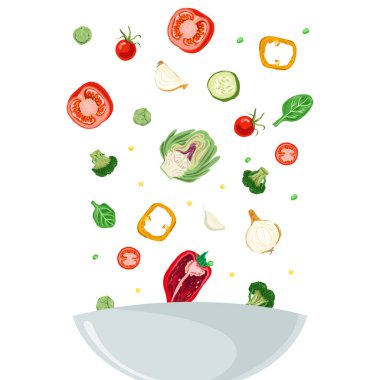 Peper, domates, soğan ve salatalık ile sebze salatası kase. Sağlıklı gıda