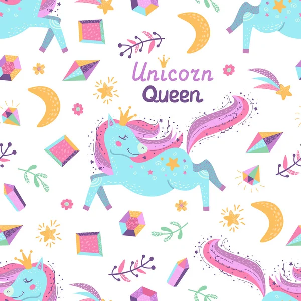 Patrón sin costuras con unicornios de hadas — Vector de stock