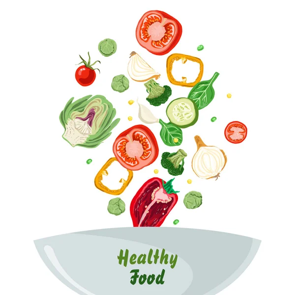 Ensalada de verduras con peper, tomate, cebolla y pepino. Alimento saludable — Archivo Imágenes Vectoriales