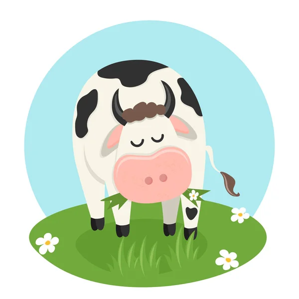 Vaca comiendo hierba — Vector de stock