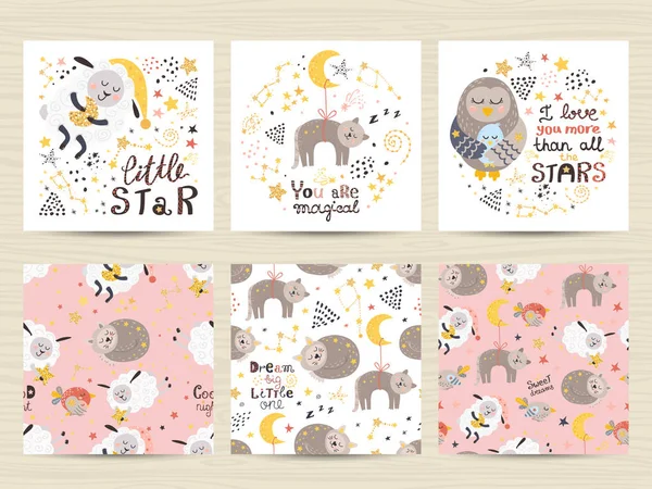 Conjunto de tarjetas para niñas pequeñas — Vector de stock