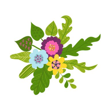 Çiçek ve yaprak tropikal buketleri