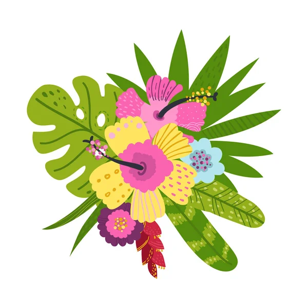 Ramos tropicales de flores y hojas — Archivo Imágenes Vectoriales