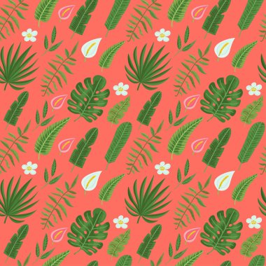 Tropik yapraklar ve çiçeklerle kusursuz desen