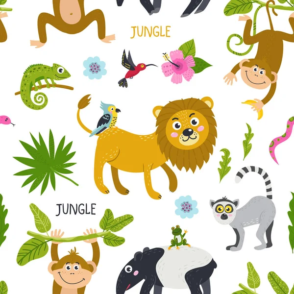 Bezproblemowy wzór z uroczych zwierząt z dżungli — Wektor stockowy