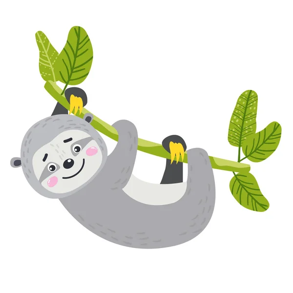 Vector cute African animal. Sloth. Funny character for kids. — Stock Vector