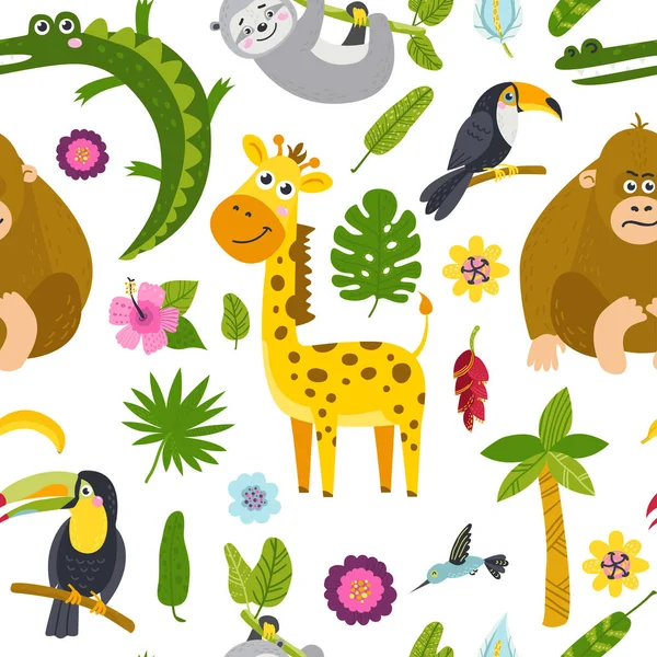 Seamless pattern with cute animals from the jungle. Royalty Free Stock Vectors