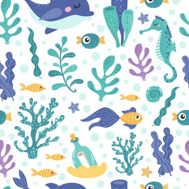 Yosun ve balık ile dikişsiz desen