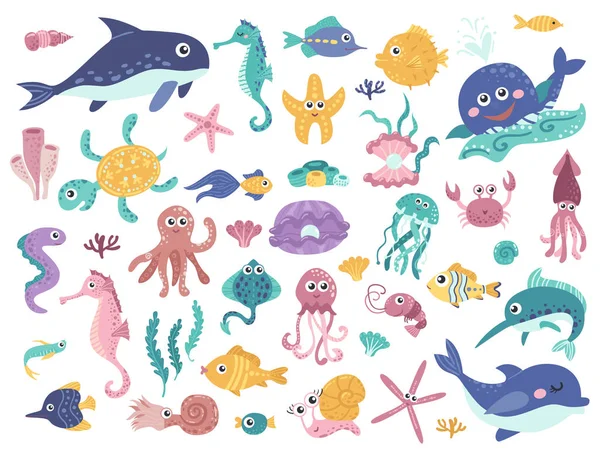 Big set of cute marine inhabitants. — Stock Vector