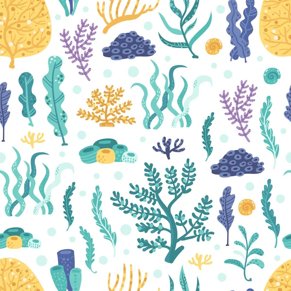 Modèle sans couture avec des algues et des coraux — Image vectorielle