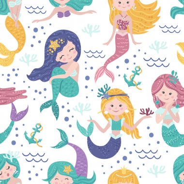 Sevimli mermaids, yosun ile Dikişsiz desen