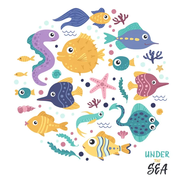 Ensemble de poissons en cercle — Image vectorielle