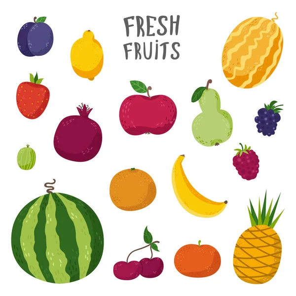 Set of fruits in cartoon style — Stock Vector