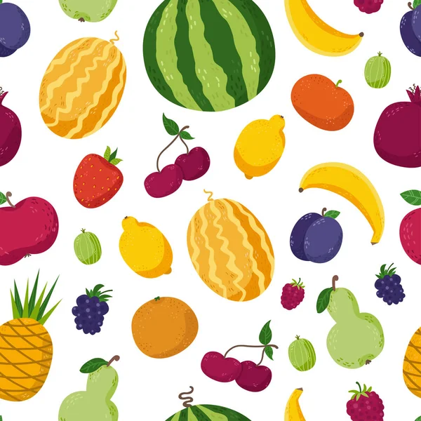 Modèle sans couture avec des fruits mignons — Image vectorielle