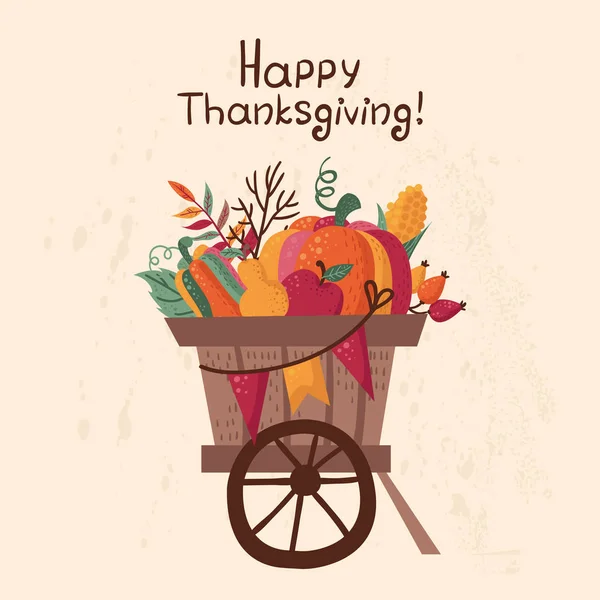 Thanksgiving herfst kaart met groenten liggend in een trolley — Stockvector