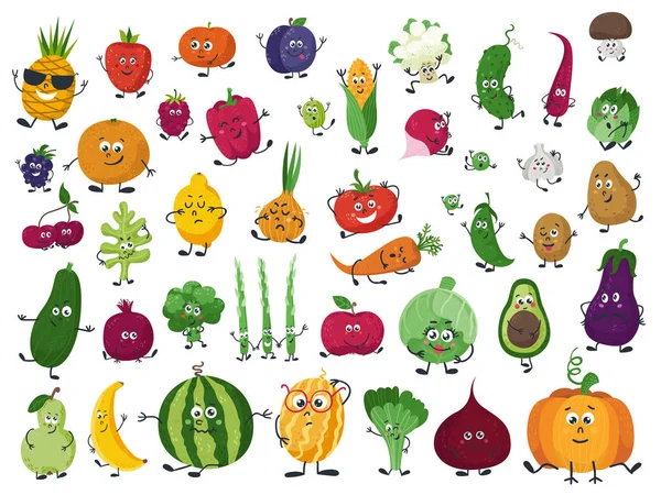 Conjunto de legumes, frutas e bagas em estilo cartoon — Vetor de Stock