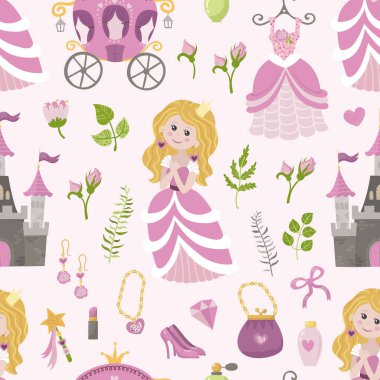 Güzel prenses, şato, at arabası ve aksesuarları olan kusursuz bir baba..