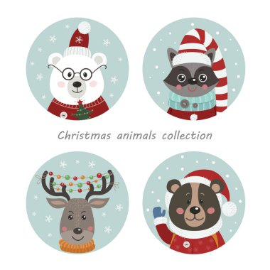 Noel çerçevesinde sevimli orman hayvanları.