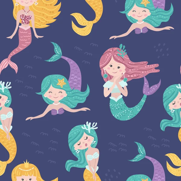 Childish seamless pattern with mermaids. — Stock Vector