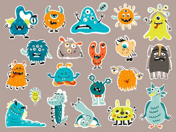 Big set of stikers with cute Monsters — Stock Vector