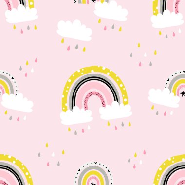Şirin gökkuşakları olan kusursuz vektör deseni