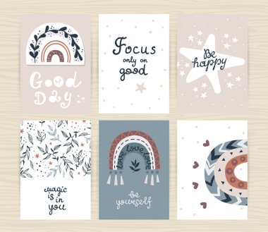 Boho gökkuşağı ve yazıtları olan posterler..