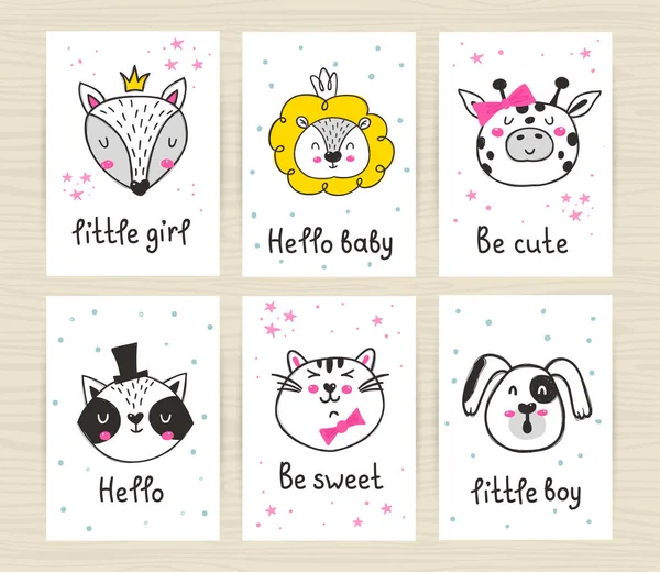 Set Posters Cute Animals Inscriptions Perfect Kids Bedroom Nursery Decoration — Stock Vector