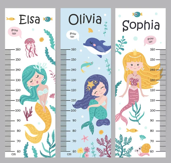Kids height chart with mermaids — Stock Vector
