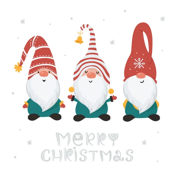 Tarjeta de Navidad con gnomos — Vector de stock